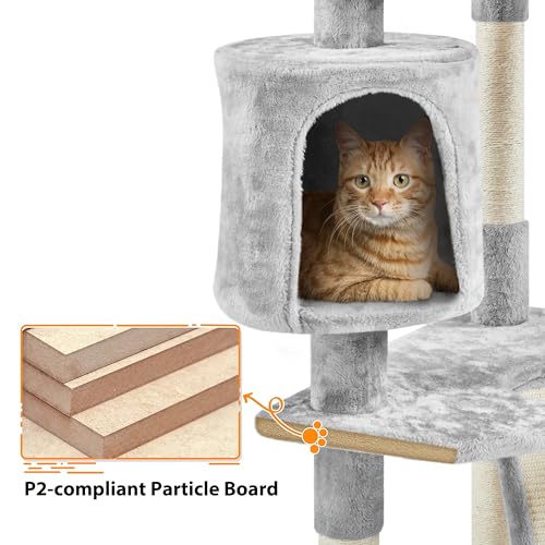 Yaheetech 79 inches Cat Tree Multi-Level Cat Tower with Scratching Post Indoor Cat Condo Pet Stand Play House Furniture Kitten Kitty Activity Center - color: Light Gray