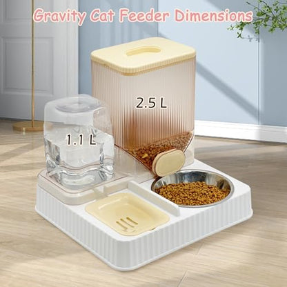 Fhiny Gravity Cat Feeder & Water Dispenser, 2 in 1 Automatic Puppy Waterer Removable Stainless Steel Food Bowls Set Self Feeding Pet Food Storage for Cat Kitten Puppy Easy Clean (Yellow) - color: Yellow-Metal Bowl