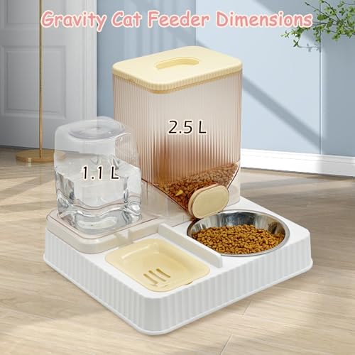 Fhiny Gravity Cat Feeder & Water Dispenser, 2 in 1 Automatic Puppy Waterer Removable Stainless Steel Food Bowls Set Self Feeding Pet Food Storage for Cat Kitten Puppy Easy Clean (Yellow) - color: Yellow-Metal Bowl