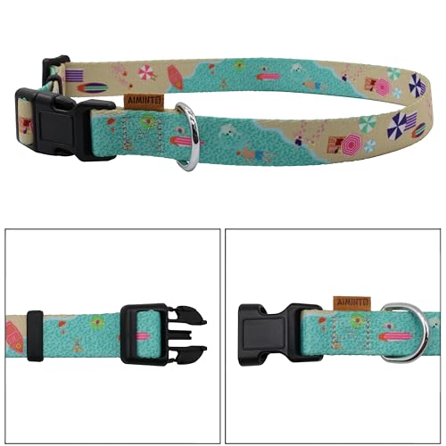 Dog Collar, Cute Holiday in Beach Pattern, Soft and Adjustable Collar with Quick Release Buckle (XS (Neck 9-13", Width 3/8"), Beach Green) - color: Beach Green, size: XS (Neck 9-13", Width 3/8")