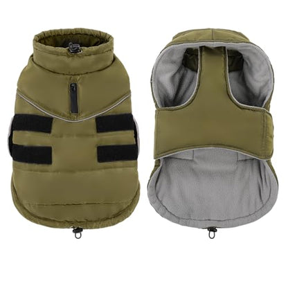 Peferhouse Extra-Large Dog Warm Winter Coat, Windproof Reflective Jacket with Harness Hole, Thick Dog Vest Jacket ArmyGreen XL - color: Green, size: X-Large