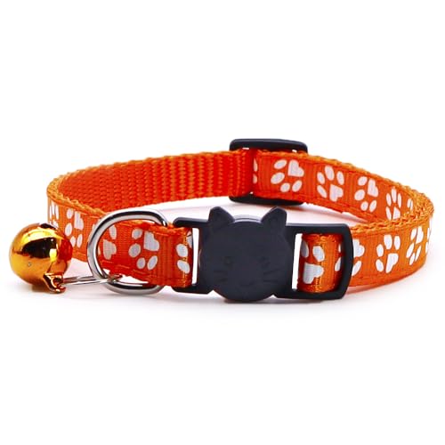 Reflective Cat Collars Breakaway with Bell 2-Pack Girl Boy Pet Kitten Collar with Star Moon Patetrn Adjustable 7.5-12.5 Inch (Orange) - color: Orange