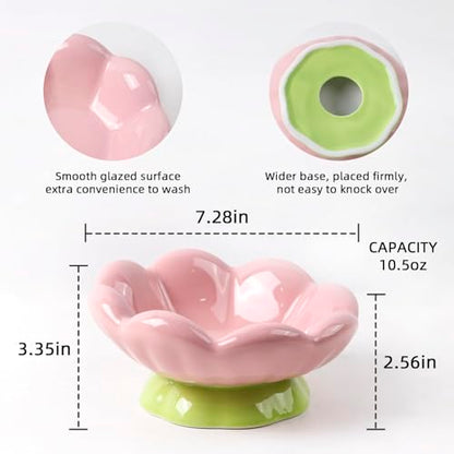 DIF DECO Ceramic Raised Cat Bowl, Pink Elevated Food Bowls for Food and Water Protecting Spine and Whisker Friendly,Tulip Shape Cute Pet Feeder Dish for Indoor Cats and Small Dogs(Height 3.3 inch) - size: Height 3.3 inch
