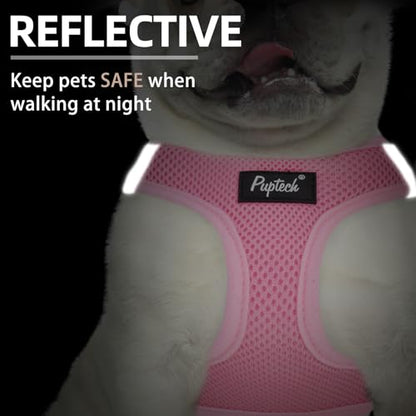 PUPTECK Dog Harness and Leash Set for Small Medium Dogs No Pull Step-in Soft Mesh Puppy Cat Vest Harnesses Reflective at Night, Pink & Blue, M - color: #1 Pink & Blue, size: M(CHEST 16"-18", 11-18 lbs)