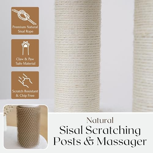 PetPals® Pharaoh 5-Level Cat Tree with Recycled Paper Rope Baskets, Sisal Scratching Posts, Teaser Toy, Massager, Eco-Friendly Boho Cat Furniture for Cats Up to 15 lbs - color: Beige