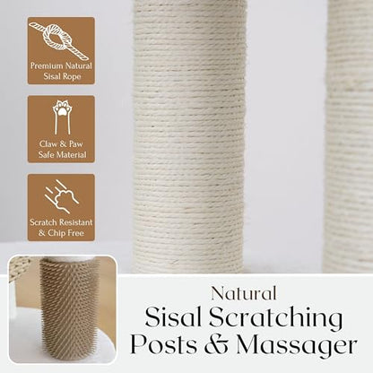 PetPals® Pharaoh 5-Level Cat Tree with Recycled Paper Rope Baskets, Sisal Scratching Posts, Teaser Toy, Massager, Eco-Friendly Boho Cat Furniture for Cats Up to 15 lbs - color: Beige