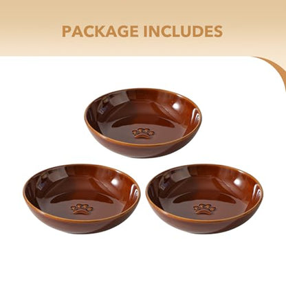 Havniva Ceramic Cat Bowl Whisker Friendly 5.5” Cat Dishes Shallow Cat Food Bowl Anti-Slip Pet Water Bowls for Indoor Cats, Wide Cat Food Dish Prevent Whisker Fatigue (3 Pack) - color: Caramel Brown - B