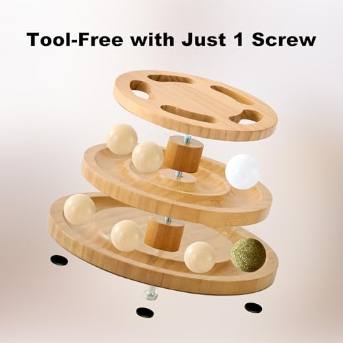 ZOMISIA Cat Ball Track Toy with Puzzle Top, Extra Large Wooden Cat Toys for Indoor Cats with Spinning Balls, Interactive Cat Ball Tower for Kitten Exercise Mental Physical - size: Extra Large Size