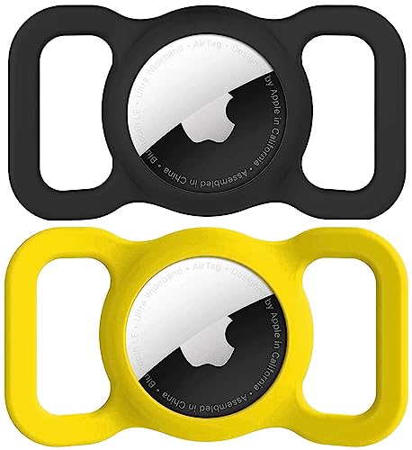 for AirTag 1st & 2nd Generation Holder[2 Pack] Waterproof High-Strength Elastic Silicone AirTag Dog Collar Holder (Yellow&Black) - color: Yellow&Black