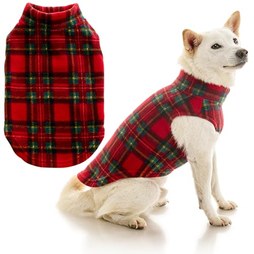 Gooby - Stretch Fleece Vest, Pullover Fleece Vest Jacket Sweater for Dogs, Plaid Red, X-Small - color: Plaid Red, size: X-Small Length (7")