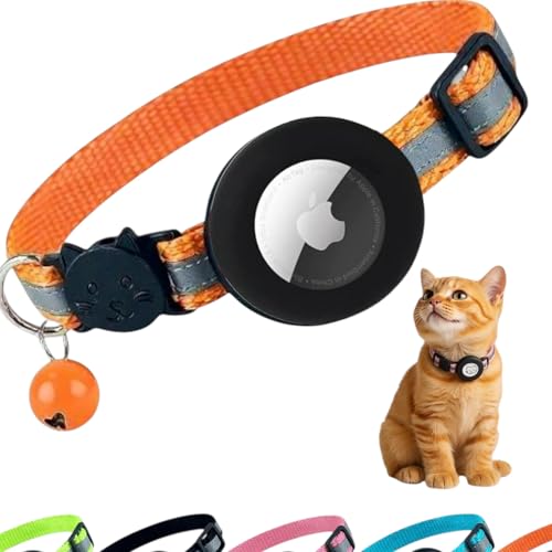 AirTag Cat Collar with AirTag Holder, Breakaway Reflective Cat Tracker Collar with Bell by AmazeGoods - color: Orange