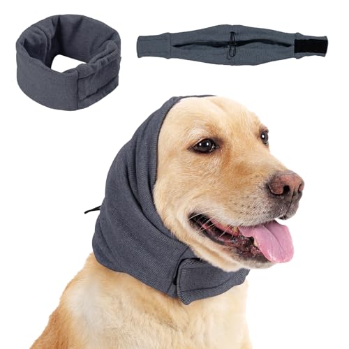 Dog Calming Hoodie, No Shake Ear Wraps for Dogs, Adjustable Dog Ear Muffs for Noise Protection, Ear Wrap Head Cover for Head Warp Anxiety Relief, Hematoma, Grooming and Force Drying - color: Pearl Gray, size: M(Head Circle:13.8"-18.9")
