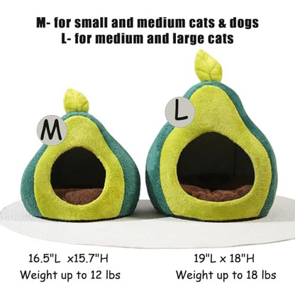 Cat Bed for Indoor Cats - Adorable Cozy Avocado Cat Cave with Removable Cushion, Super Soft Pet House Tent for Kittens & Small Pets, Warm and Washable Non-Slip Design - style: Avocado