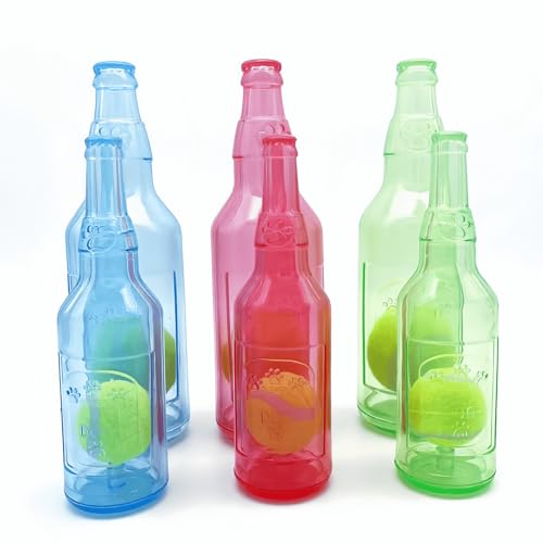 Cute Tough Dog Toy Rubber Bottle Squeaky Dogs Chew Toy Long Lasting Interactive Fetch Toy for Teething Tennis Ball Included (Green, Medium)