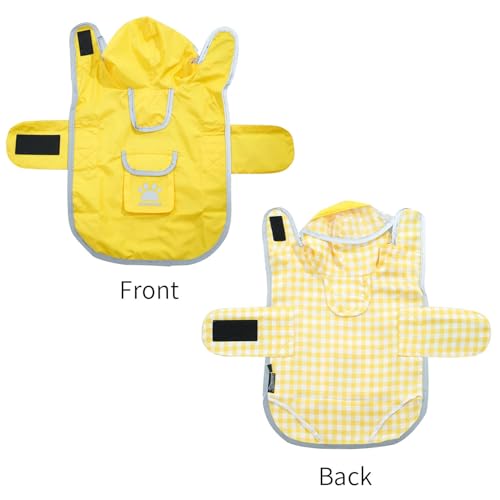 Dog Raincoat Reversible,Waterproof Dog Rain Coat Hooded Slicker Poncho with Reflective Strip, Plaid Double Layer Rain Jacket for Small Medium Large Dogs (Yellow, X-Small(4-9lb)) - color: Yellow, size: X-Small(4-9lb)
