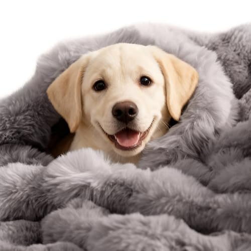 Dog Blanket, Reversible Sherpa & Bubble Fleece Pet Throw, Ultra-Soft Plush for Medium Dogs, Machine Washable, Anti-Static, Warm & Cozy, 39"×31" Inch Gray - color: Gray, size: 39"L x 31"W Inches