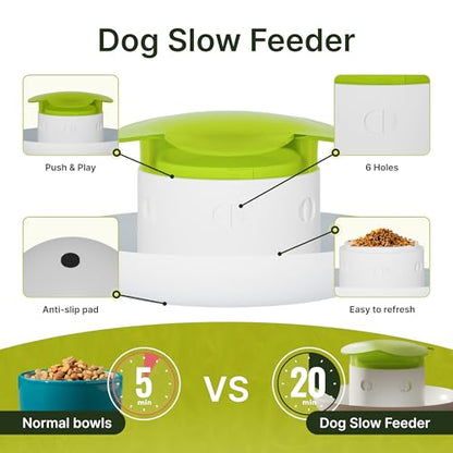 Dog Slow Feeder Bowl – Interactive Puzzle Feeder for Dogs – Fun Eating Game to Slow Down Fast Eaters – Non-Slip Design – Food & Water Bowl for Small, Medium & Large Dogs – Green