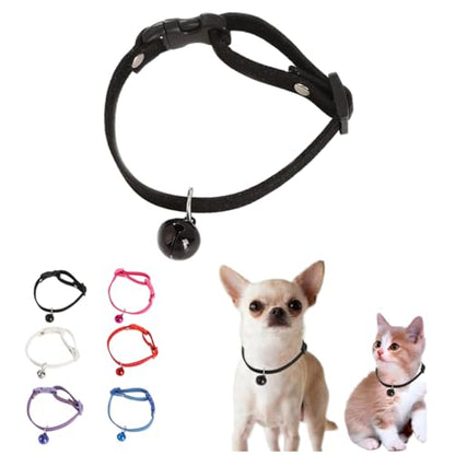 Black XXS Dog Collar with Bell, Puppy Collar Boys Cute Cat Collars with Bell for XXS Xs Small Tiny Male Dogs Pet Kitten Animal - color: 05 Black