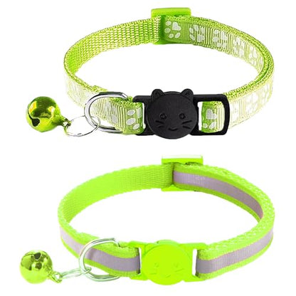 2 Pack Cat Collars - Reflective, Breakaway Design with Bells, Adjustable from 7.5 to 12.5 Inches, Ideal Kitten Collar for Both Girls & Boys (Fluorescent Green) - color: Fluorescent Green
