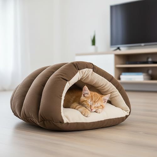 SPOT Sleep Zone Cuddle Cave Pet Bed | Soft, Plush Interior for Cats and Small Dog Breeds | Attractive and Durable Faux Suede Exterior | Machine Washable | Pet Safe - style: Brown