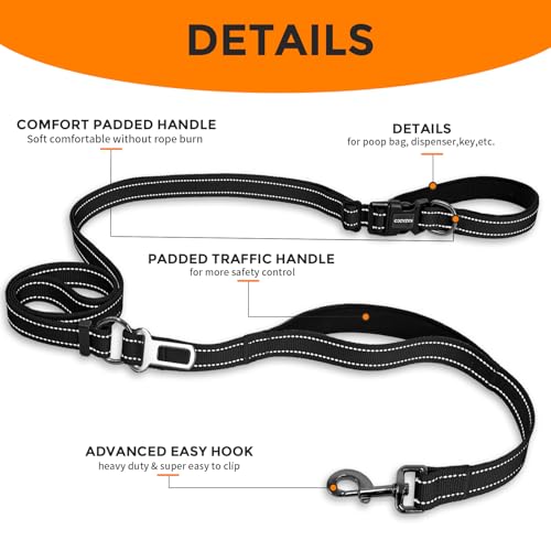 Hands Free Dog Leash by Kazazoo, Adjustable 5.8-8.5FT Waist & Crossbody Leash with Quick Off Buckle, Reflective Stitches for Walking, Jogging,Medium to Large Dogs & Puppies M Size Black - color: Black, size: M