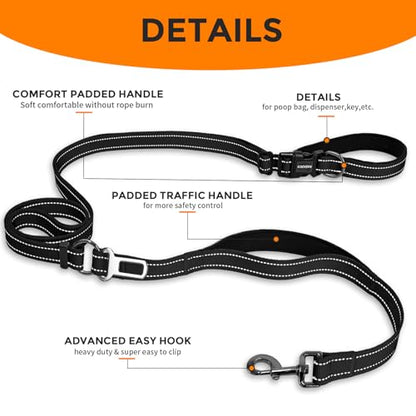 Hands Free Dog Leash by Kazazoo, Adjustable 5.8-8.5FT Waist & Crossbody Leash with Quick Off Buckle, Reflective Stitches for Walking, Jogging,Medium to Large Dogs & Puppies M Size Black - color: Black, size: M