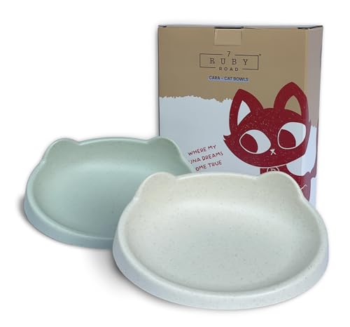 7 Ruby Road Anti Whisker Fatigue Cat Bowls Set of 2 - Wide Shallow Cat Food Bowls for Indoor Cats, Non-Slip Cat Dishes