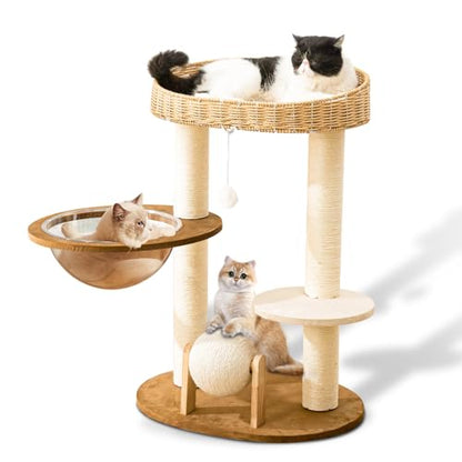 Modern Cat Tree for Indoor Cats, Wood Cat Tree with Natural Sisal-Covered Scratching Posts, Unique Cat Furniture Activity Center with Cat Scratching Ball Toy - color: SCT003 new