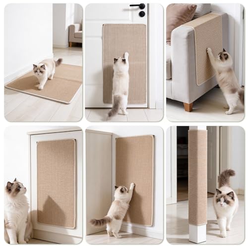 Cat Scratcher Mat, 23.6"x 15.7" Natural Sisal Cat Scratch Mat with Velcro Tape, Scratching Rug Pad for Indoor Cats, Furniture Protector, Floor Carpet, Wall Pad, M, Beige - size: 23.6"x 15.7"