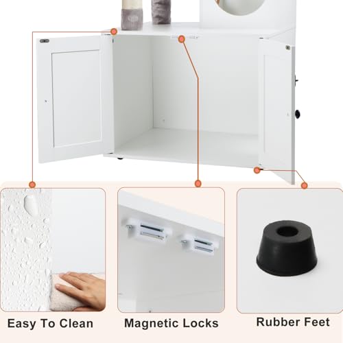 Timberer Litter Box Enclosure with Cat Tree, 2-in-1 Hidden Litter Box Furniture with Scratching Post, Modern Cat Condo, White - color: White