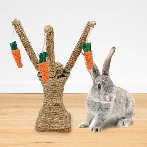 Natural Rattan Carrot Chew Toy for Rabbits Durable Bunny Toys for Indoor Bunnies Safe Chewing and Climbing Enrichment - color: Carrot Tree