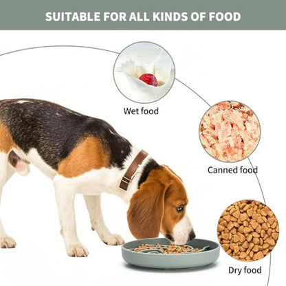 Silicone Slow Feeder Dog Bowls,Puzzle Dog Feeding Bowls with Suction Cups,Healthy Eating,Slow Feeding Anti Slip Design for Small and Medium-Sized Dogs, Dishwasher and Microwave Safe (Grey Green)