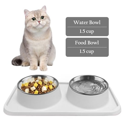 Cat Bowls for Food and Water, Premium Removable Stainless Steel Double Bowls with Non-Slip Bottom & Elevated Stand for Pet and Small Dogs,Upgrade Non-Spill Cat Food Feeder (Light Grey) - color: Light Grey-New