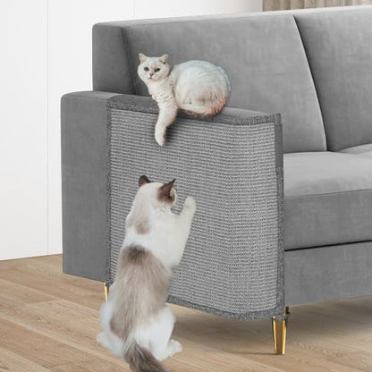 Cat Scratch Couch Protector,23.6" L*19.7" W Scratching Furniture Protector Pad,Cat Scratch Sofa Arm Sheild with Grey Natural Sisal for Protecting Couch Sofa Chair Furniture (Grey/Right Hand) - color: Grey
