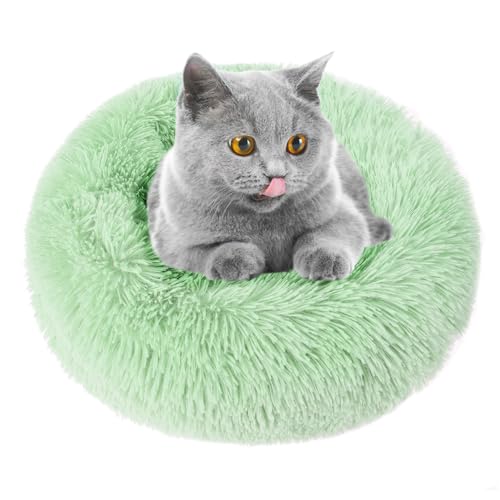 otoez Kitten & Puppy Extra Small XS Round Dog & Cat Anti Anxiety Plush Pet Calming Donut Bed with Non-Slip Waterproof Bottom, Washable (15.7", Green) - color: Green, size: 15.7"