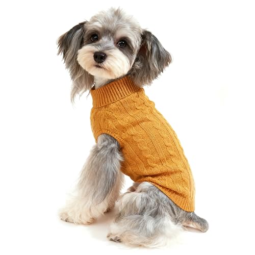 Dog Sweater for Small Medium Large Dogs - Warm Winter Turtleneck Knit Dog Sweaters Soft Pet Cat Clothes Christmas Coat Indoor Outdoor Use for Puppy Kitten Male Female Girl Boy Pets - color: Camel, size: XX-Small