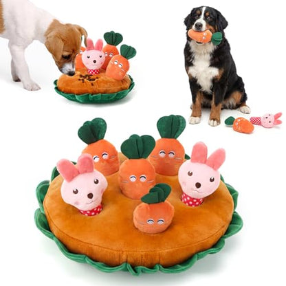 Skylety 7 Pcs Interactive Dog Toys Set, Snuffle Mat for Dogs, Treat Hiding Puzzle and Squeaky Plush, Carrot Bunny Dog Toys for Small Medium Dogs, Training and Boredom Relief Plaything - style: Carrot Bunny