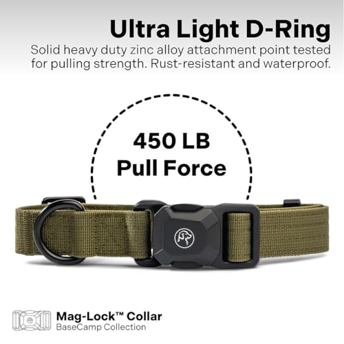 Heavy Duty Dog Collar with Quick-Release Magnetic Buckle, Adjustable Double Layer Nylon Dog Collar for Large Dogs, (Green, L: 16" to 24") - color: Green, size: L: 16" to 24"