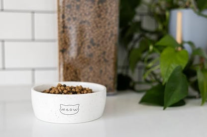 Pearhead Ceramic Meow Cat Bowl, Holds 12 oz, Whisker-Friendly Pet Dish for Food and Water, Modern Speckled White - color: Speckled "Meow", size: Single Bowl