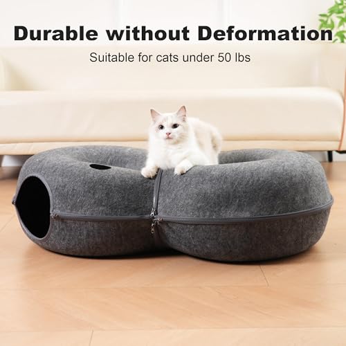 8-Shaped Large Cat Tunnel Bed for Indoor Cats, Infinite Circulation Peekaboo Cat Cave with 12 Toy Balls, Cat Donut Tunnel for Cats up to 30 Pounds (Dark Grey, L 38x24x11in) - color: Dark Grey
