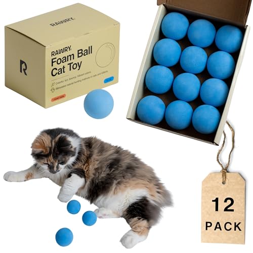 Rawry Foam Ball Cat Toy Set – 12 Foam Balls for Indoor Cats & Kittens | Soft, Durable, Bouncy Balls for Playtime & Exercise | Lightweight, Non-Toxic, Easy for Cats to Chase (12 Pack, Blue) - color: Blue
