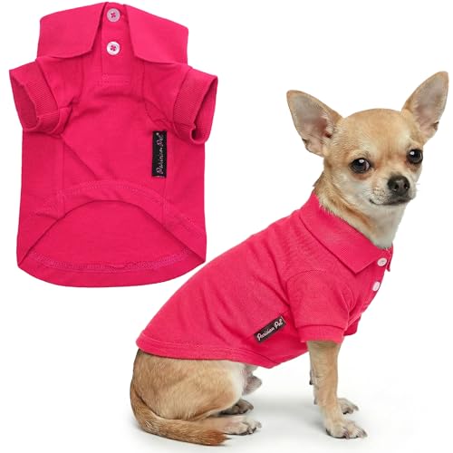 Parisian Pet Dog Polo Shirt – Classic Pink Cotton Pet Apparel with Collar & Buttons - Soft Breathable Puppy T-Shirt - Cute Dog Clothes - Ideal Summer Clothes for Small Dogs - Shirts for Dogs Girl - color: Pink Polo, size: S