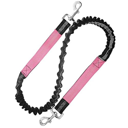 Bungee Dog Leash Extension Attachment 4ft with Double Swivel Clips for Bicycle, Running，Reflective Shock Absorbing Lead for Dogs up to 150 lbs (1, Pink-Reflective) - color: Pink-Reflective