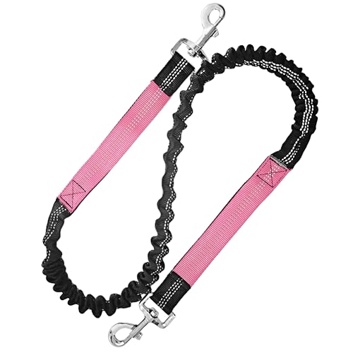 Bungee Dog Leash Extension Attachment 4ft with Double Swivel Clips for Bicycle, Running，Reflective Shock Absorbing Lead for Dogs up to 150 lbs (1, Pink-Reflective) - color: Pink-Reflective