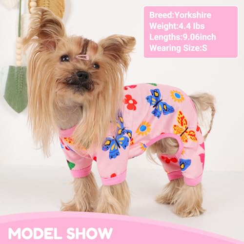 Dog Pajamas Small Sized Dogs Stretchable Summer Dog Clothes Pjs 4 Legs Girl Boy Cute Soft Puppy Outfits Doggie Cat Jammies Jumpsuit Sleeper for Pet, Butterfly, L - color: Butterfly, size: Large (Chest 17in )