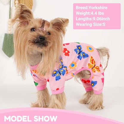 Dog Pajamas Small Sized Dogs Stretchable Summer Dog Clothes Pjs 4 Legs Girl Boy Cute Soft Puppy Outfits Doggie Cat Jammies Jumpsuit Sleeper for Pet, Butterfly, L - color: Butterfly, size: Large (Chest 17in )