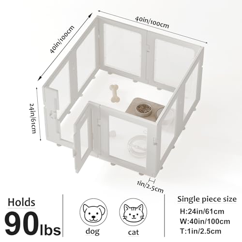 Clear Acrylic Dog Playpen Indoor, Puppy Cat Small Pet Play Pen, Easy Assemble & Disassemble Sturdy Plastic Dog Fence with Heavy Duty Door Lock (24In H, 8PCS), White - color: White, style: 8 Panels - 24 In