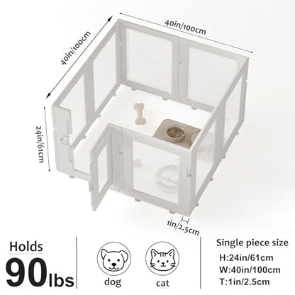 Clear Acrylic Dog Playpen Indoor, Puppy Cat Small Pet Play Pen, Easy Assemble & Disassemble Sturdy Plastic Dog Fence with Heavy Duty Door Lock (24In H, 8PCS), White - color: White, style: 8 Panels - 24 In