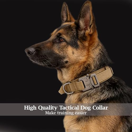 Tactical Dog Collar Adjustable Military Nylon Dog Collar with Control Handle and Heavy Duty Metal Buckle for Medium and Large Dogs (Brown,S) - color: Brown, size: Small (Pack of 1)