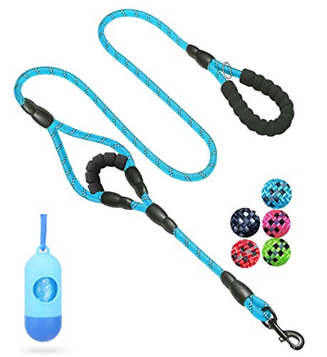 JSXD Heavy Duty Double Handle Dog Leash - 5 FT, Padded & Reflective, Rope for Small to Large Dogs (Blue) - color: Rope-Blue